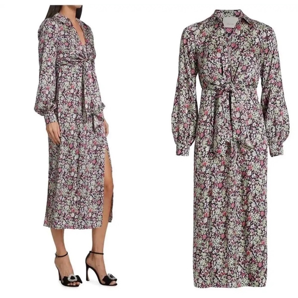 Cinq a Sept - Quin Floral Tie Midi Dress - size 6 - Layered Look, long Sleeve - Picture 1 of 15